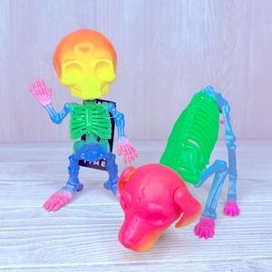 Rainbow neon Skelton figurine and Skelton dog figurine statue decoration spooky
